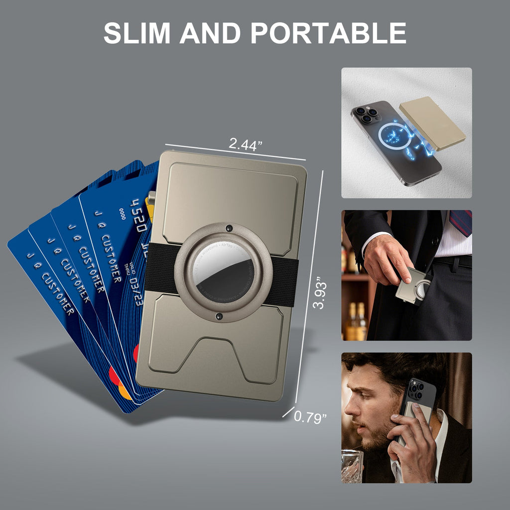-Aluminum Pop Up Slide Rfid Slim Card Holder Wallet With Airtag Holder