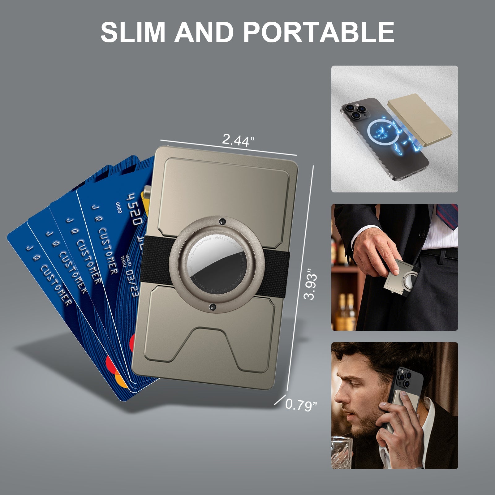 -Aluminum Pop Up Slide Rfid Slim Card Holder Wallet With Airtag Holder