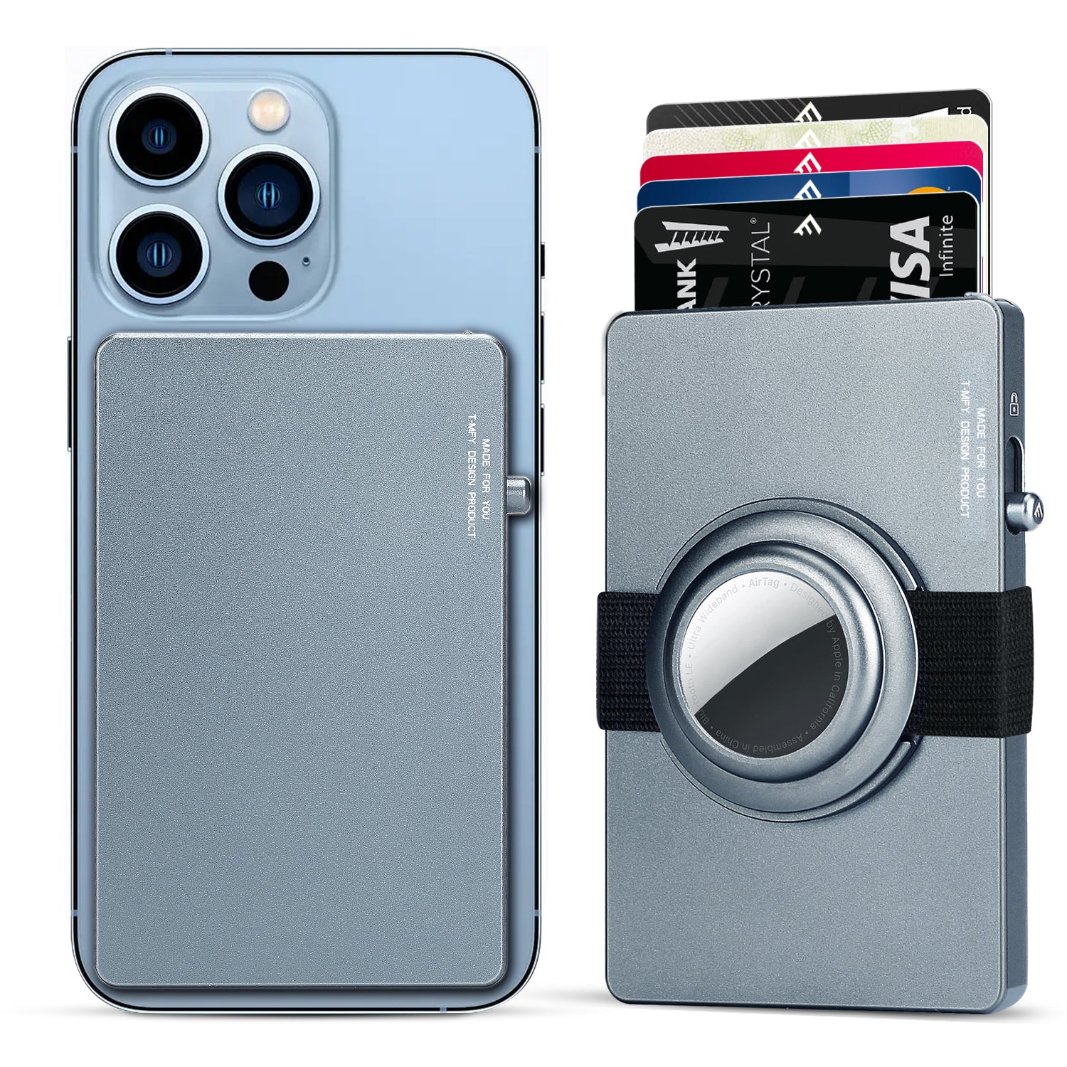 -Aluminum Pop Up Slide Rfid Slim Card Holder Wallet With Airtag Holder