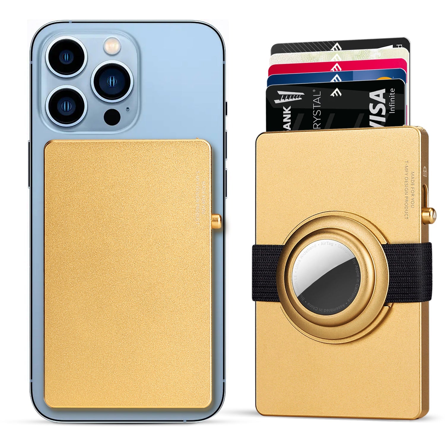 -Aluminum Pop Up Slide Rfid Slim Card Holder Wallet With Airtag Holder